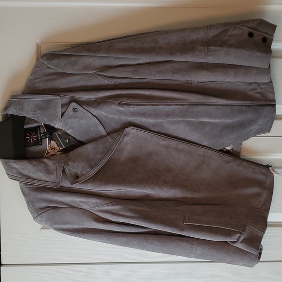 NWT Issac Mizrahi Gray Suede Moto Jacket Size 24 - Picture 6 of 11